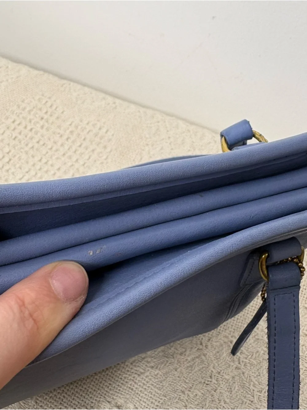 90s Vintage Coach Periwinkle Medium Framed Pouch Bag 9996 Blue Leather Tote - Picture 8 of 9